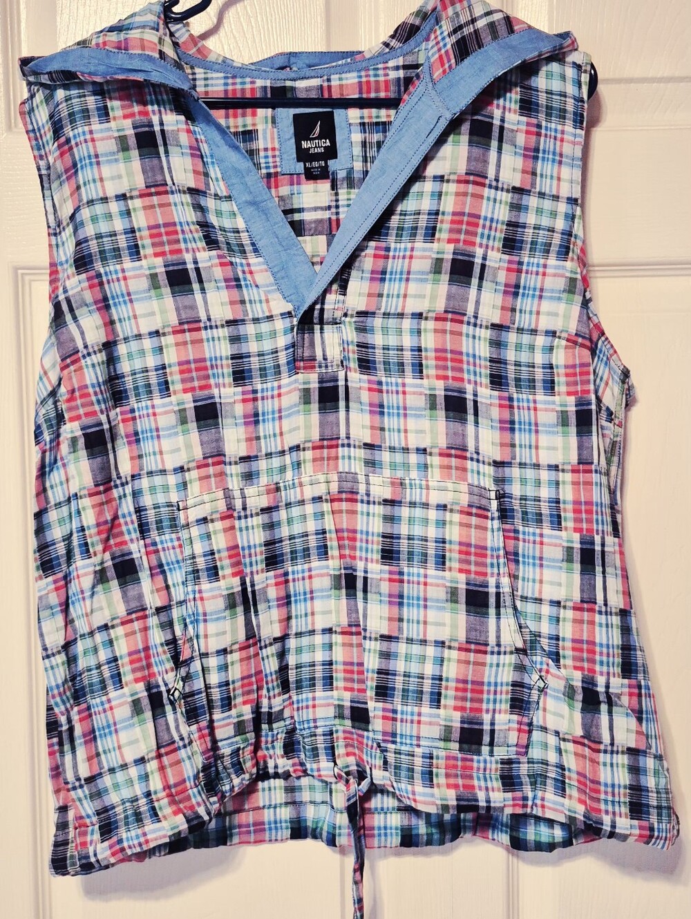 Nautica Women Multicolor Plaid Sleeveless Hooded